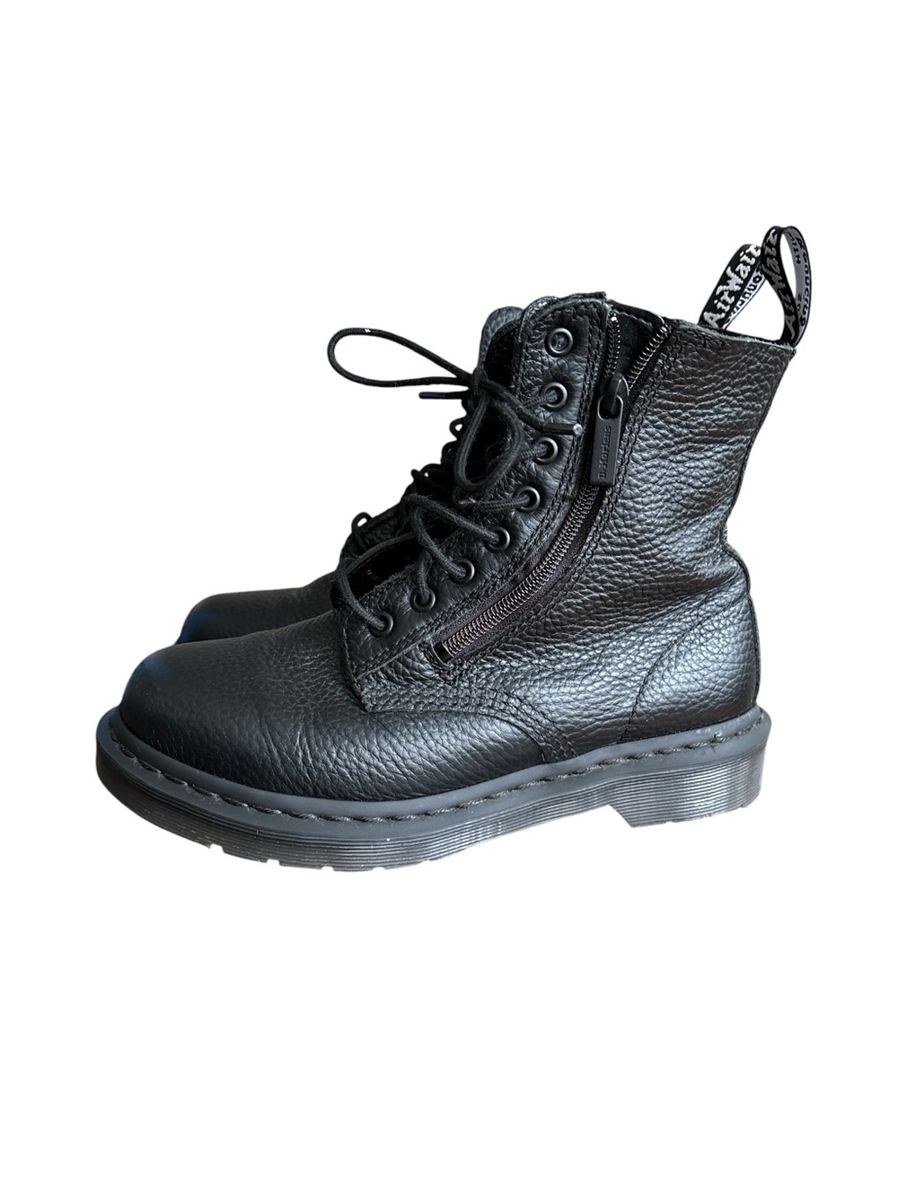 Dr Martens 1460 Pascal w/zip Pebbled Leather Combat Boots - Side Zip Lace-Up W 7